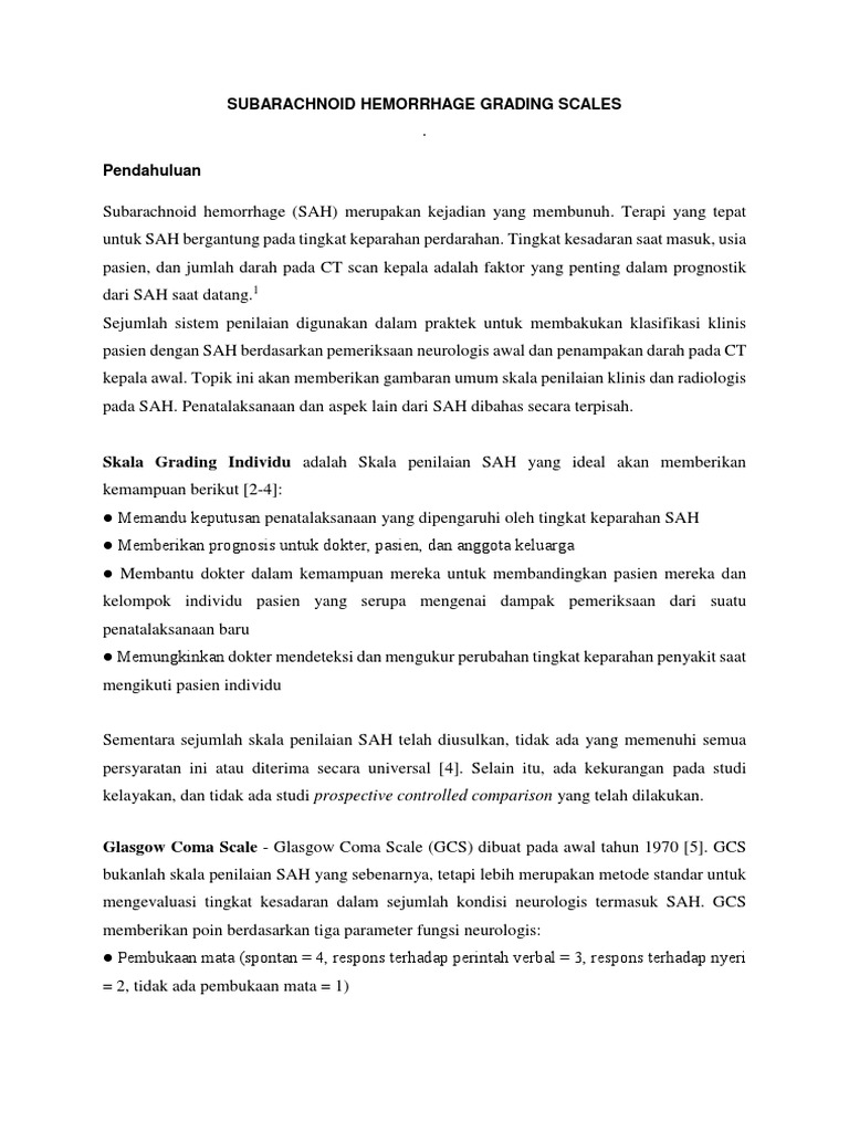 Skala Grading SAH: Panduan Klinis | PDF