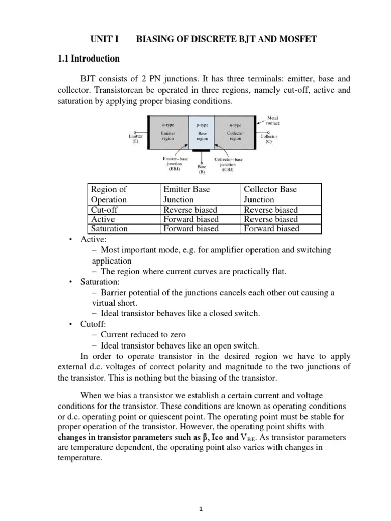 Biasing Techniques for BJT and MOSFET | PDF | Field Effect Transistor ...