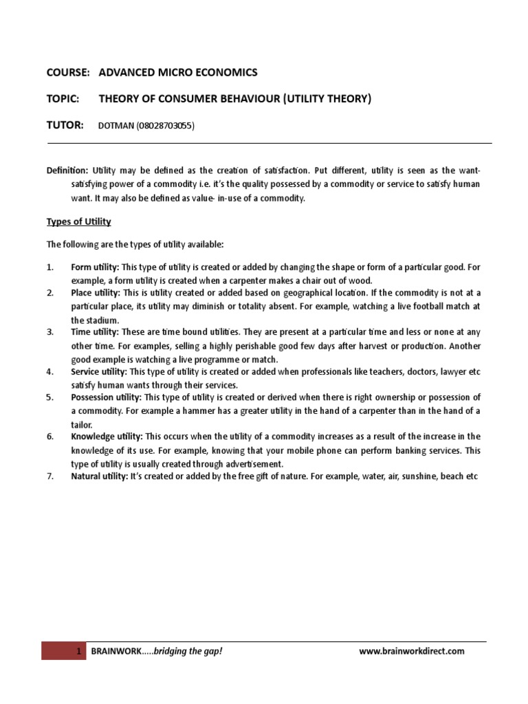Advanced Micro Economics | PDF | Utility | Marginal Utility