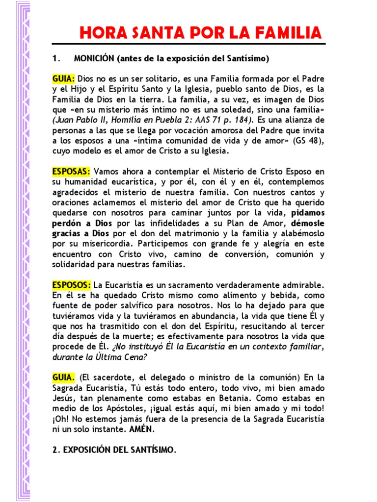 HORA SANTA POR LA FAMILIA Divulgalo Una Guia para Orar Por La Familia