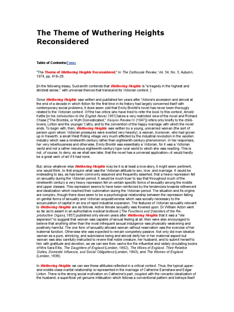 The Theme of Wuthering Heights Reconsidered PDF Wuthering Heights