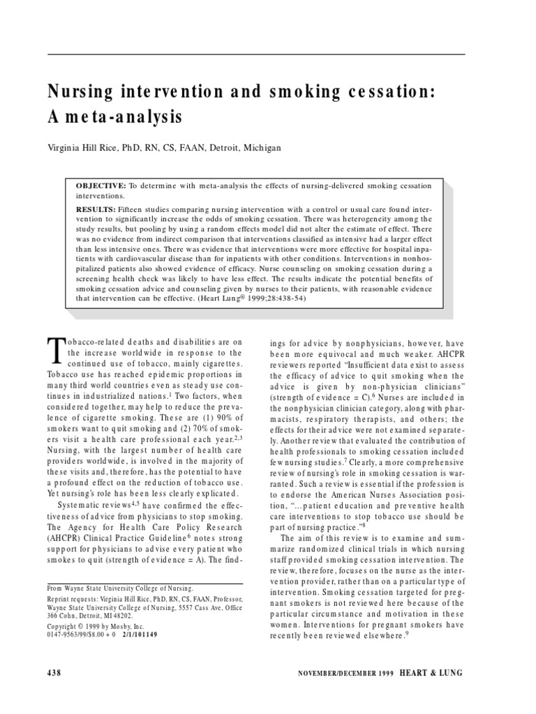 Nursing Intervention and Smoking Cessation A MetaAnalysis PDF