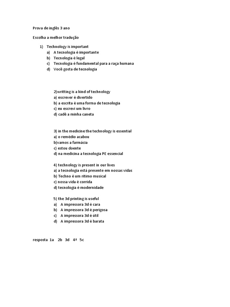Prova de Inglês 3 Ano | PDF