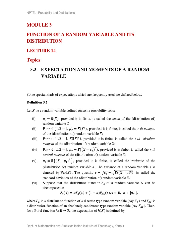 Function of A Random Variable and Its Distribution Topics | Download ...