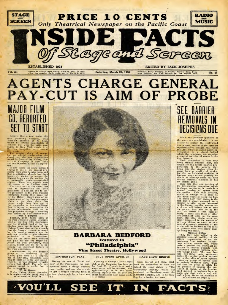 Inside Facts of Stage and Screen (March 29, 1930), PDF, Cinema Of The  United States