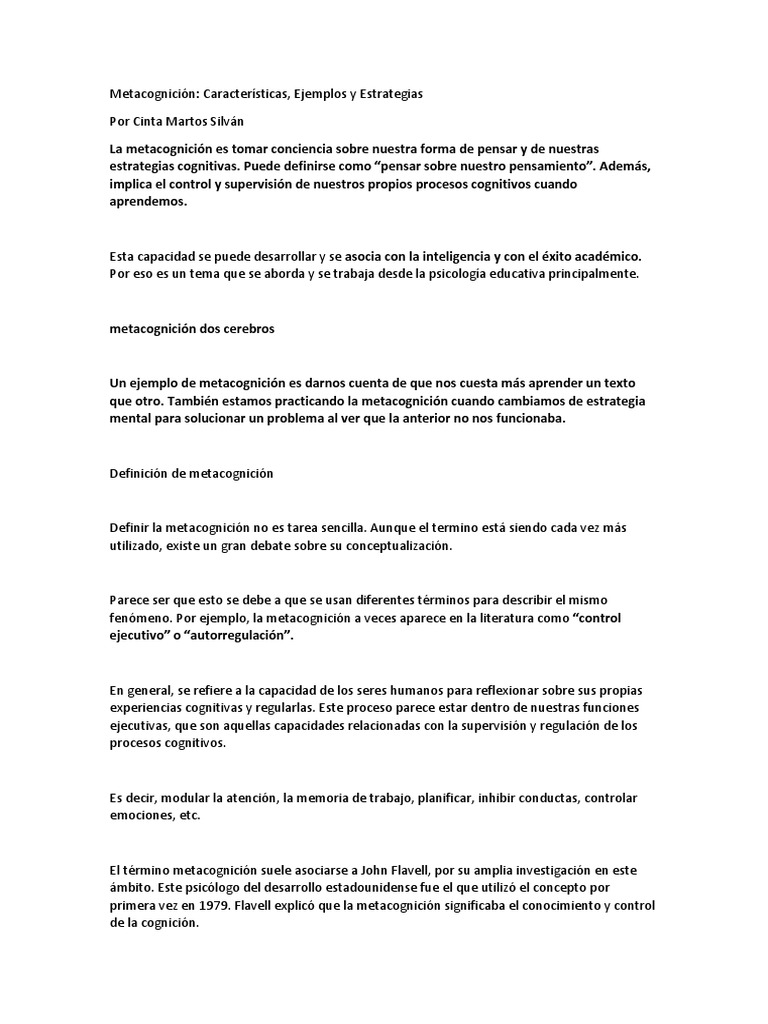 Estrategias y Ejemplos de Metacognición | PDF | Teoria de la mente ...