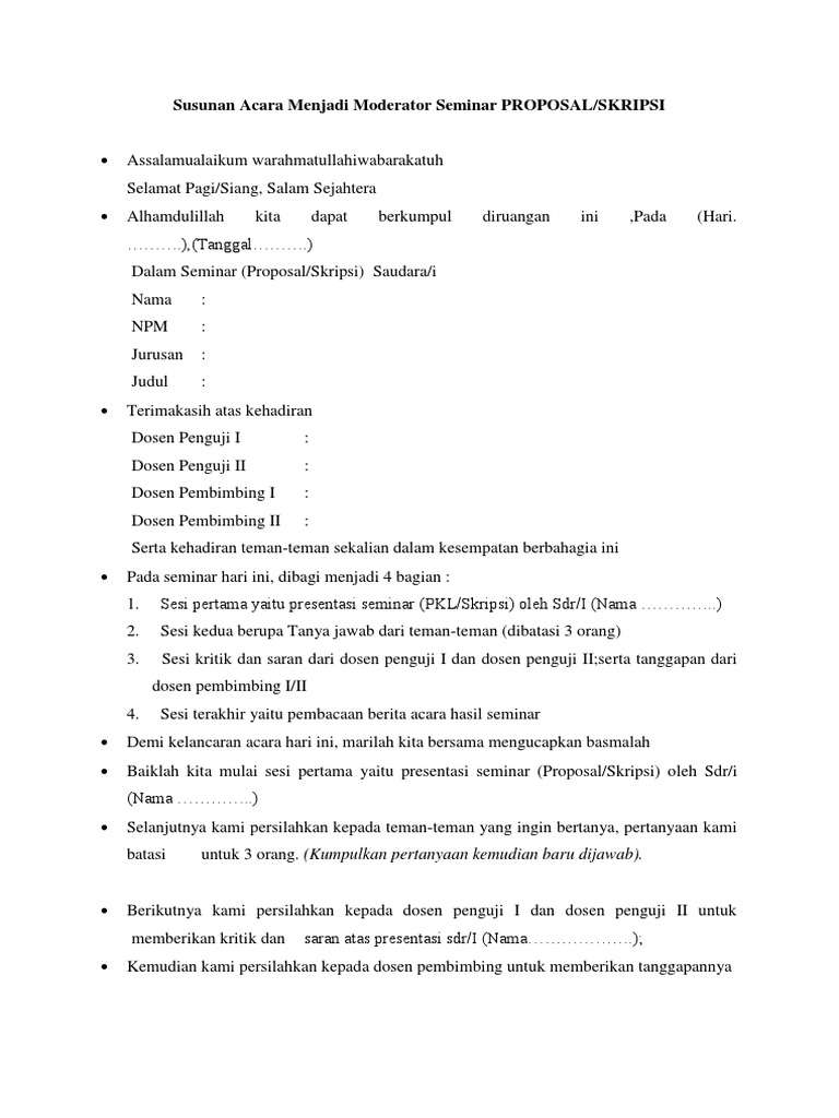 Susunan Acara Menjadi Moderator Seminar Proposal
