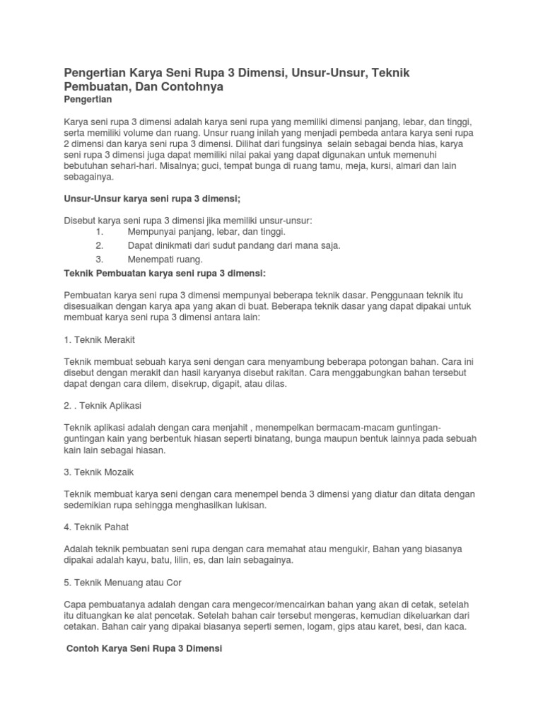 Alat Untuk Membuat Karya 3 Dimensi Berbagai Alat