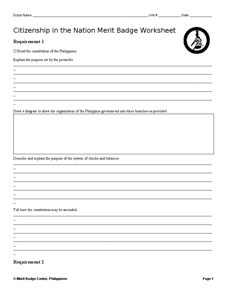 Citizenship in The Nation Merit Badge Worksheet Requirement 1 PDF United States Bill Of