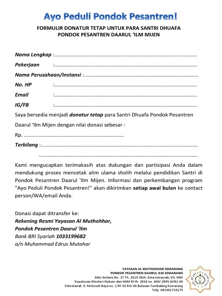 Formulir Donatur Tetap Untuk para Santri Dhuafa1 PDF