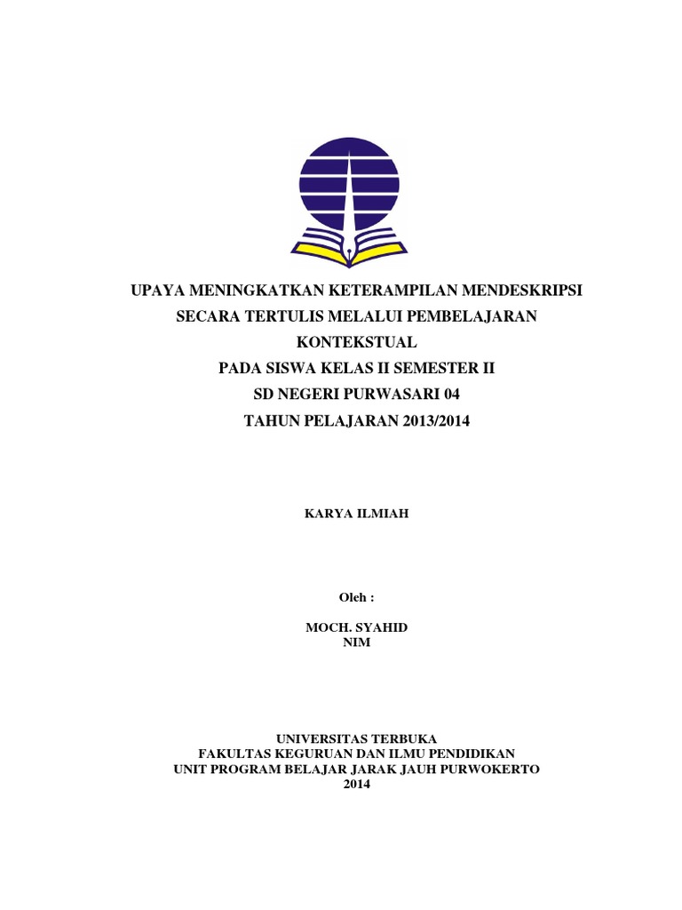 Contoh Laporan PKP UT PGSD Bahasa Indonesia Pembelajaran