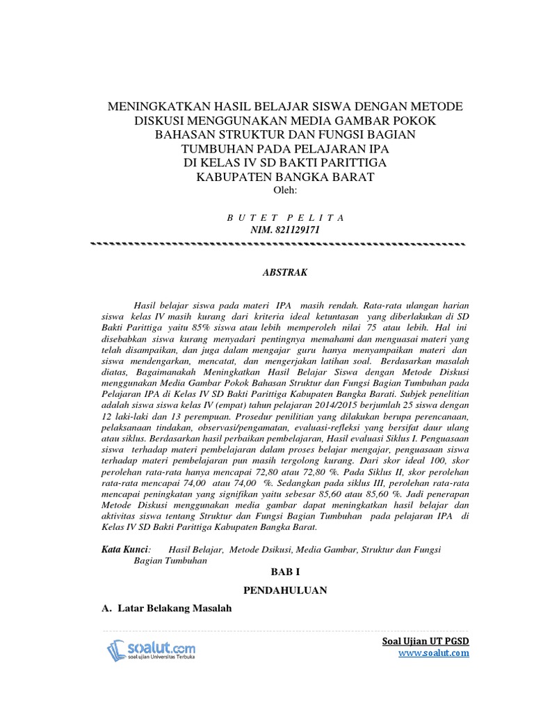 Contoh Karil UT PGSD Karya Ilmiah IPA Struktur Dan