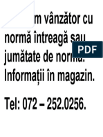 Angajăm Vânzător Cu Normă Întreagă Sau Jumătate de Normă