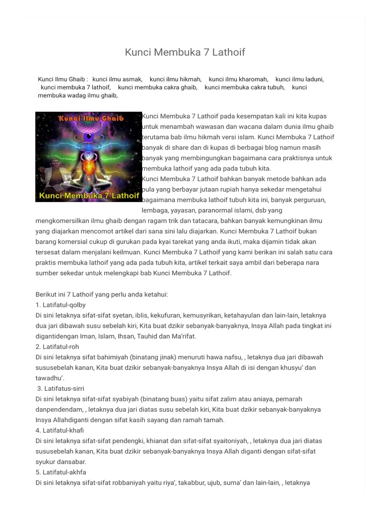 Kunci Membuka 7 Lathoif Kunci Ilmu Ghaib