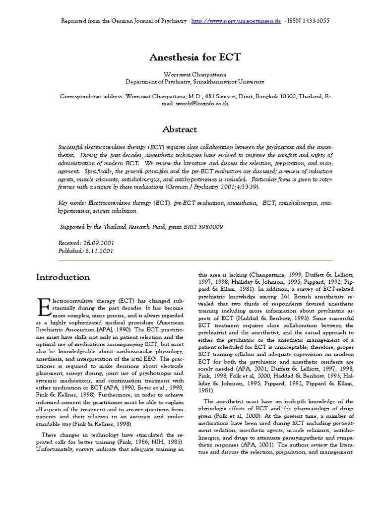 Anesthesia For ECT | PDF | Electroconvulsive Therapy | Anesthesia
