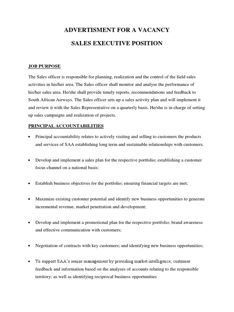 Sales Executive Position | PDF | Sales | Market Segmentation