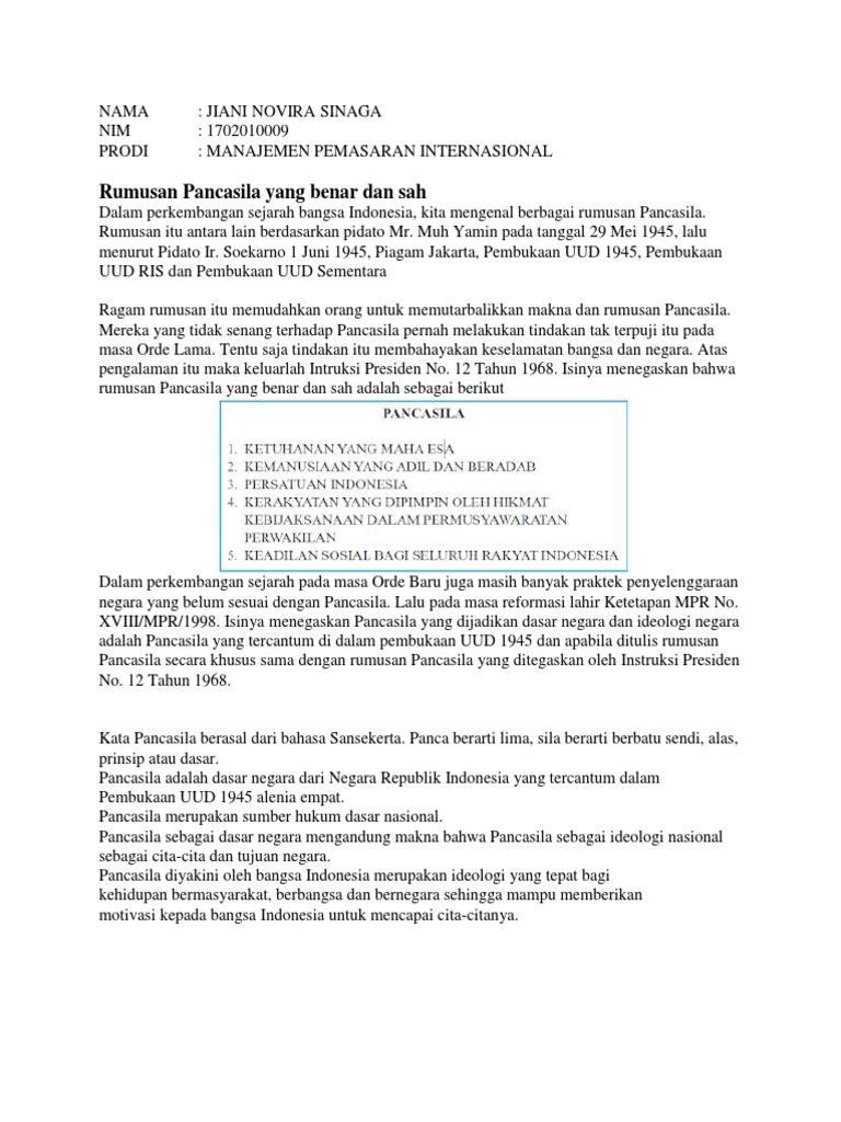 Rumusan Pancasila Sah Dan Resmi