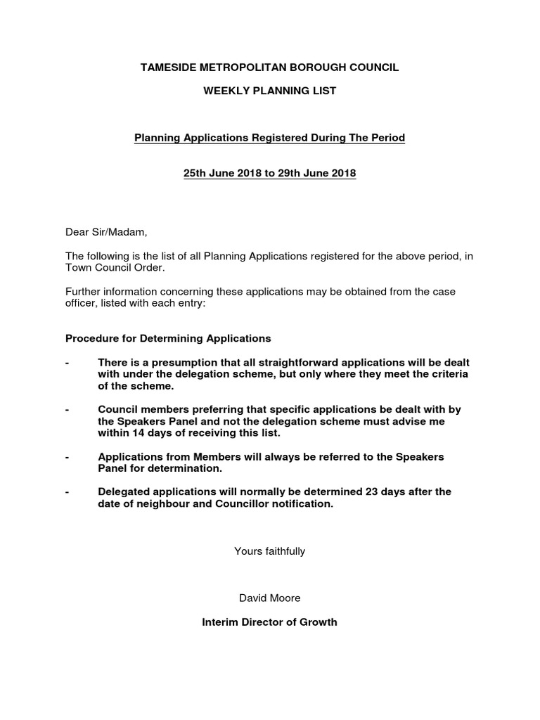 Tameside Council Weekly Planning List 020718 PDF Culture Of Queensland Queensland Heritage