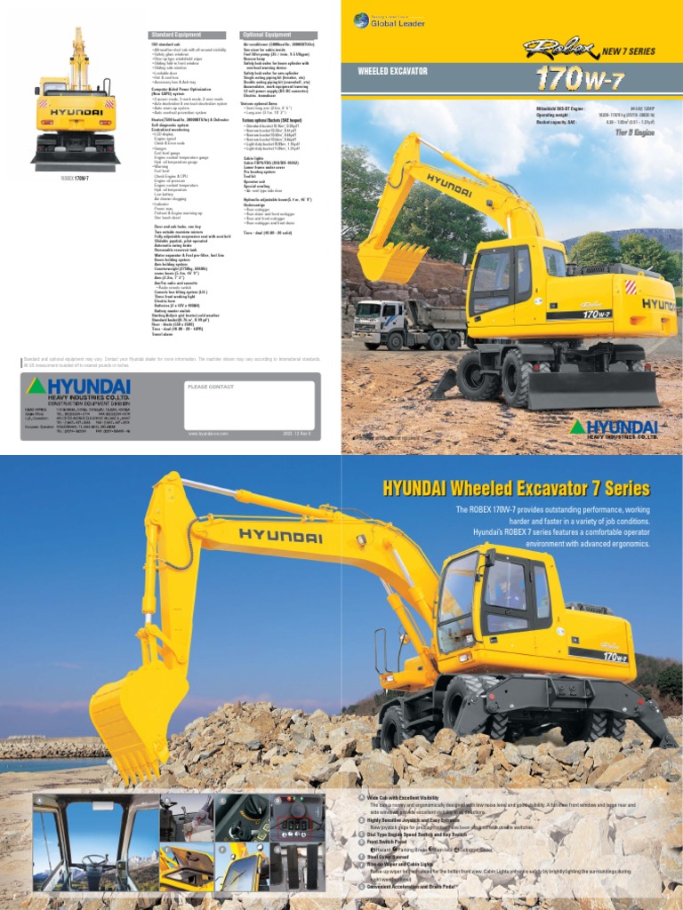 Hyundai ROBEX 170W-7 Excavator Specs | PDF | Turbocharger | Switch