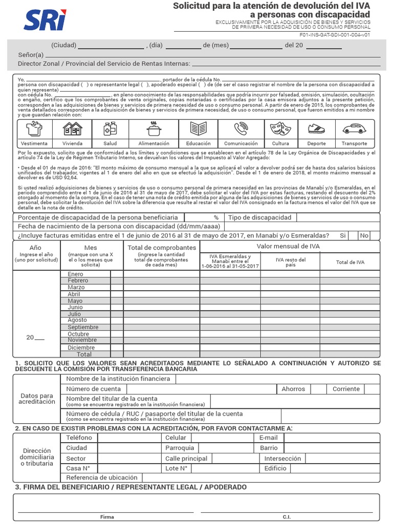 Solicitud Para La Atencion De Devolucion Del Iva A Personas Con