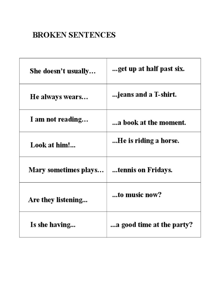 Broken Sentences Practice Examples | PDF