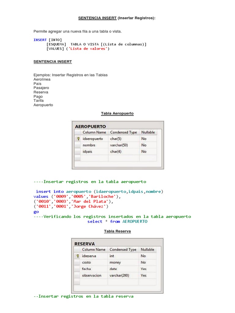 Sentencia Insert PDF | Descargar gratis PDF | Tabla (base de datos