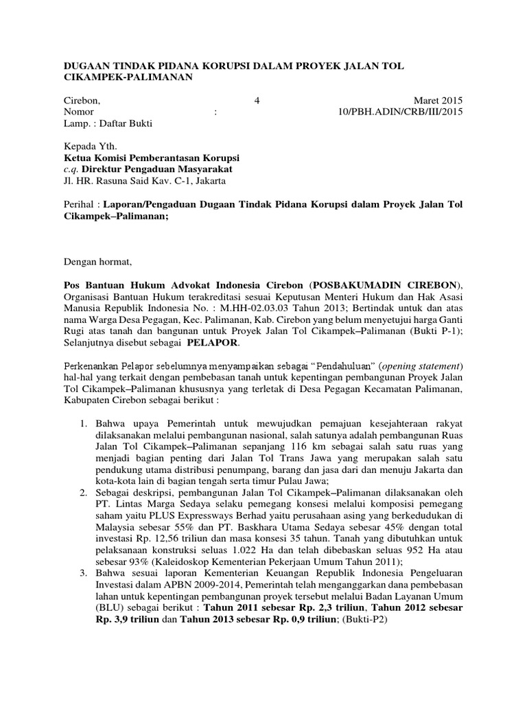 Contoh Surat Pengaduan Korupsi Dana Desa Pdf Berbagi