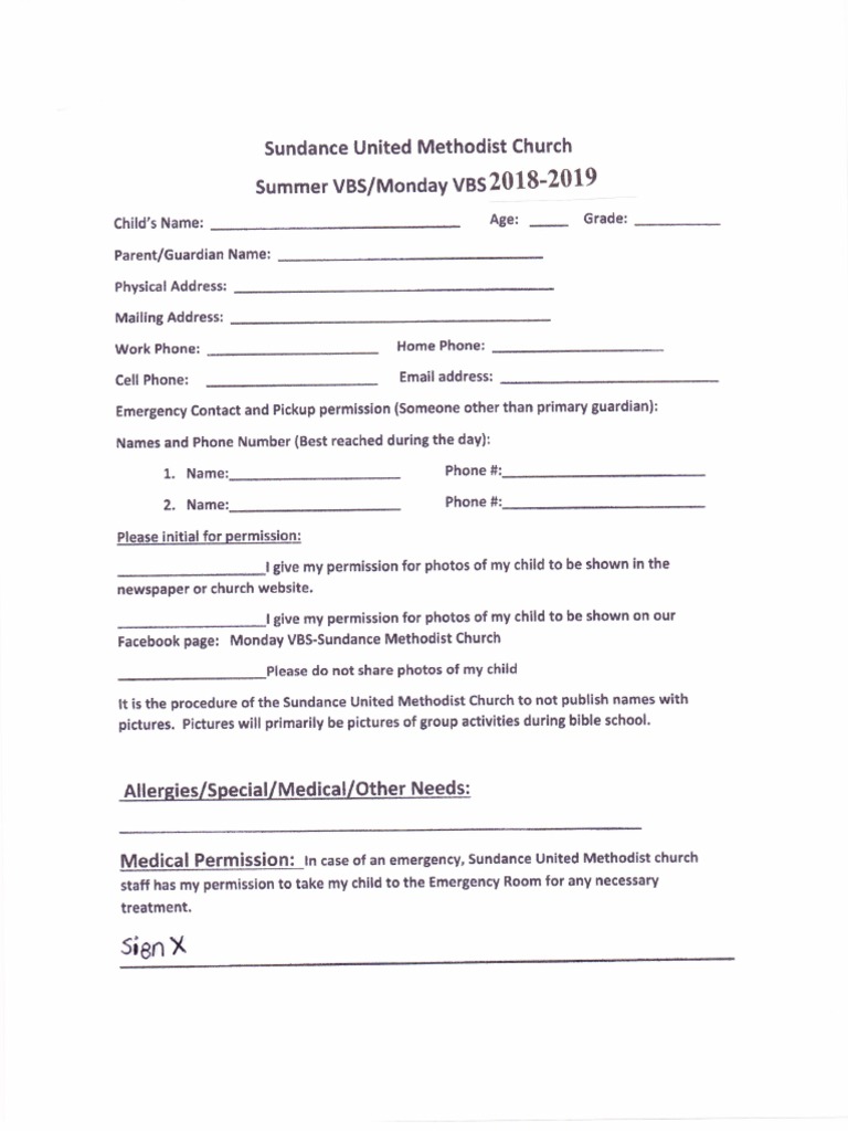 VBS Registration Forms