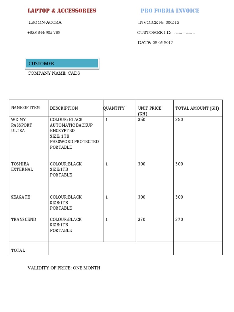 Pro Forma Invoice for Laptop Accessories | PDF