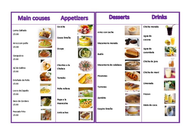 Carta Menu - Comida Peruana - Spanish-English | PDF