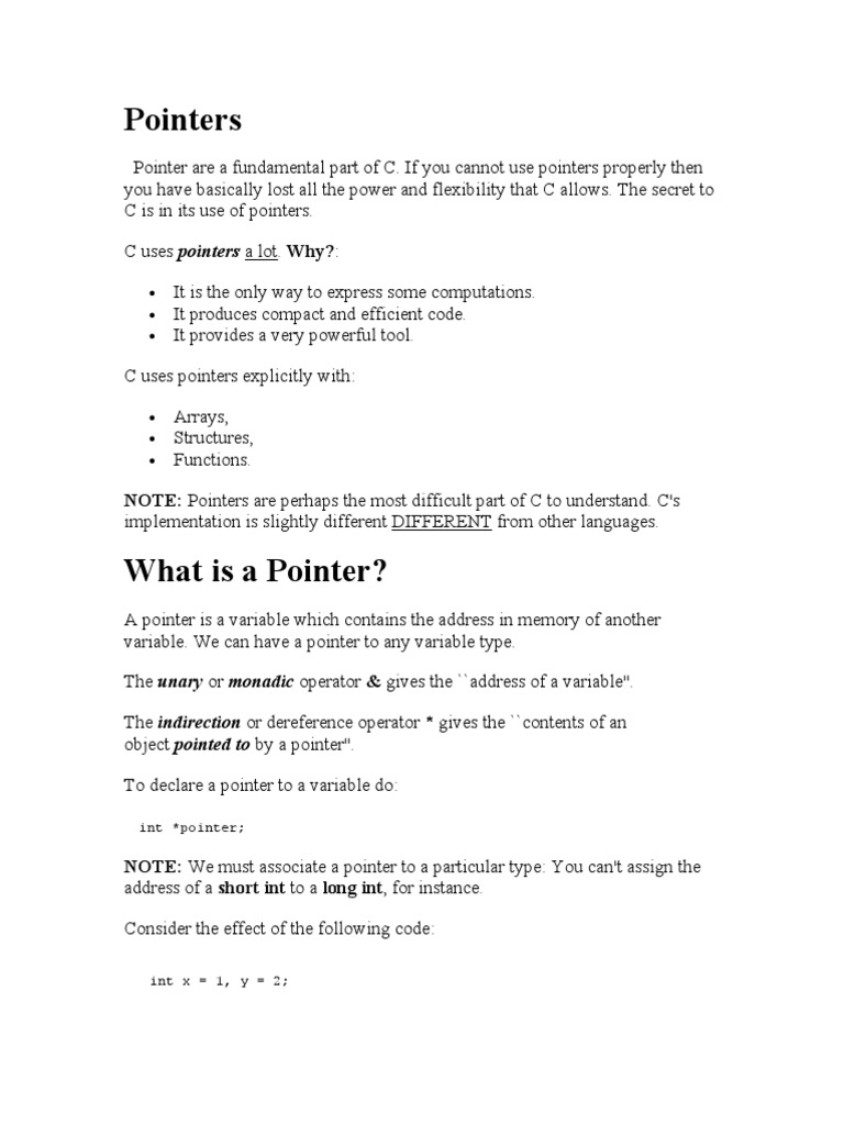 Pointers | PDF | Pointer (Computer Programming) | C (Programming Language)