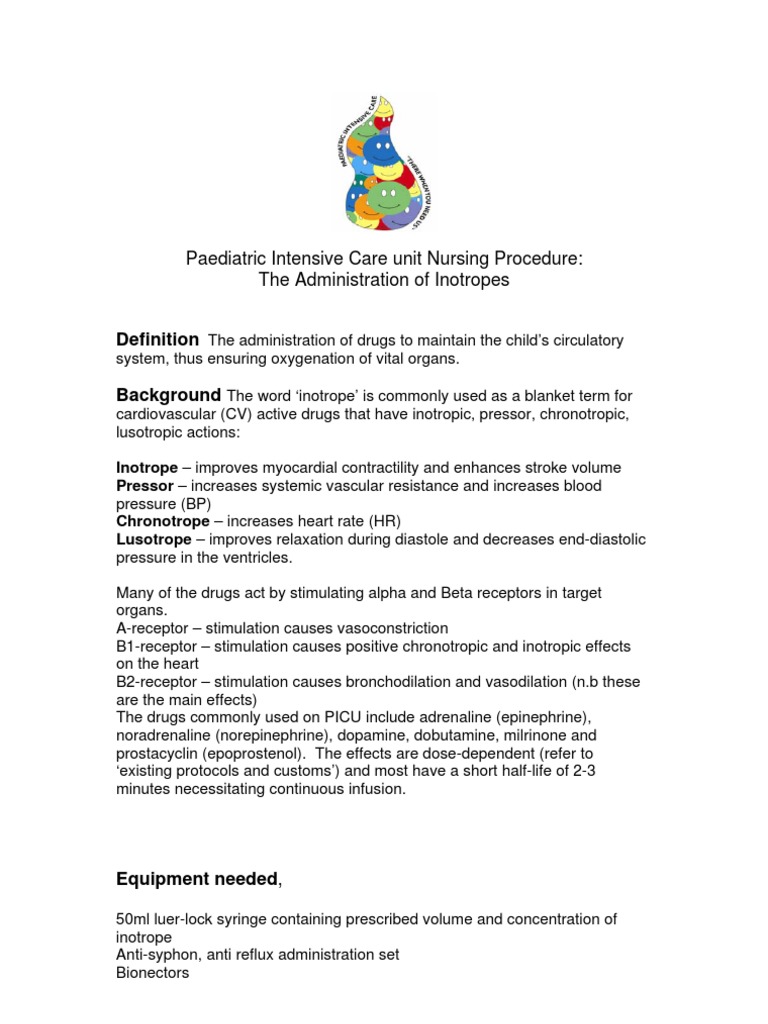 Administration of Inotropes Evidence Based Nursing Policy Intravenous Therapy Heart