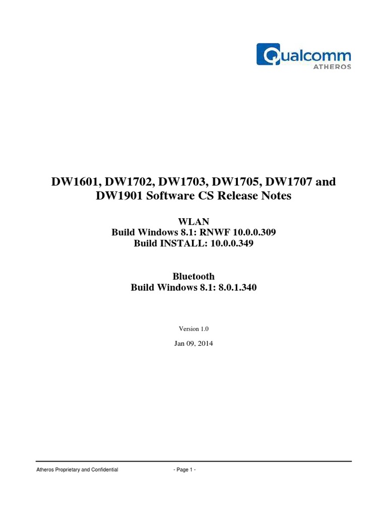 DW1601 DW1702 DW1703 DW1705 DW1707 and DW1901 Release Notes CS WIN81 ...