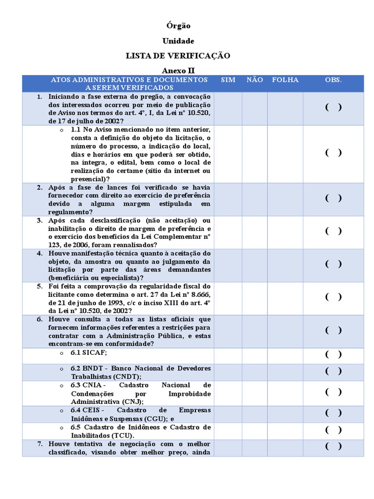 Checklist II Modelo | PDF | Governo | Business