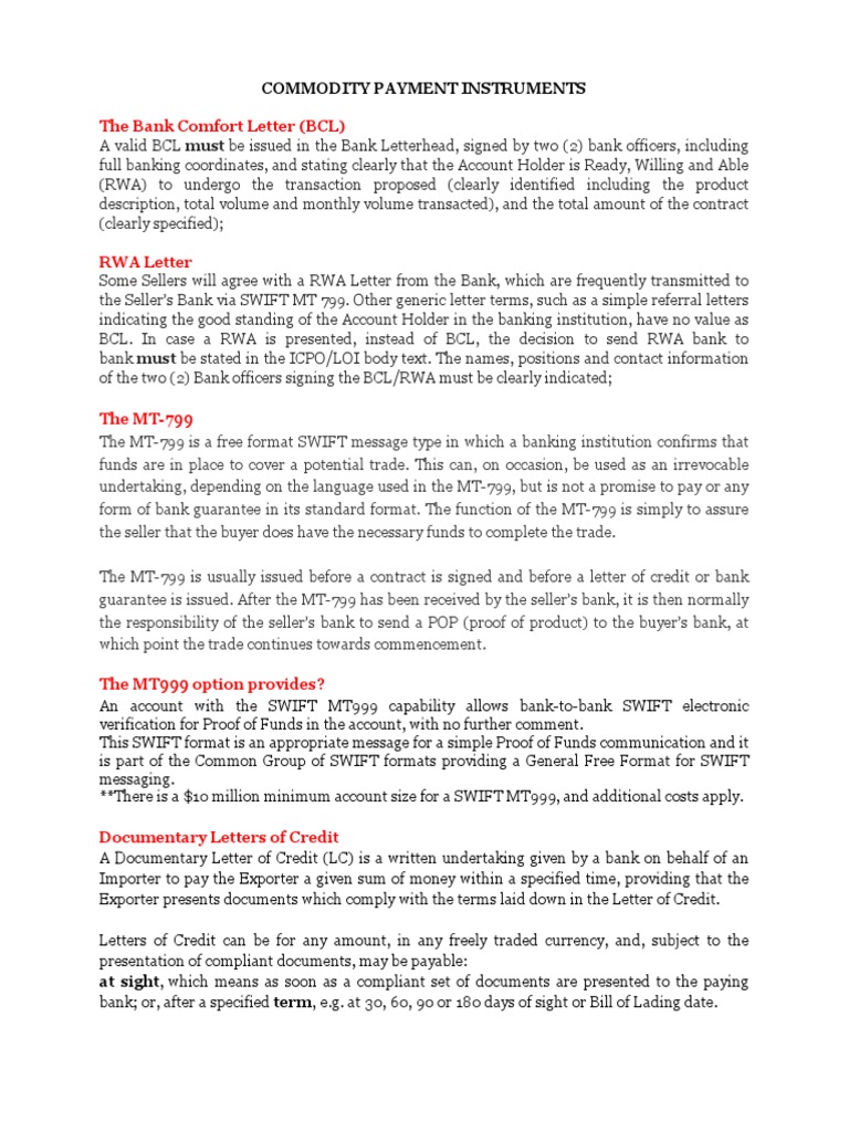 The Bank Comfort Letter (BCL) | PDF | Letter Of Credit | Credit