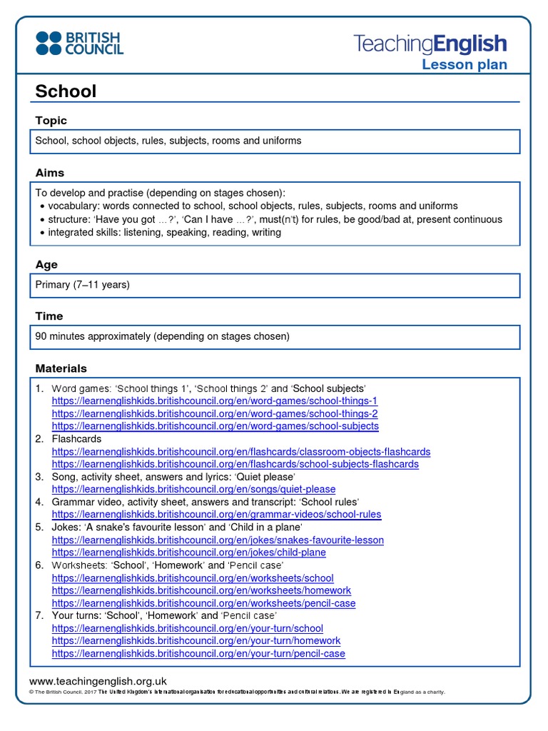 Teaching Kids Lesson Plan School | PDF | Classroom | Lesson Plan