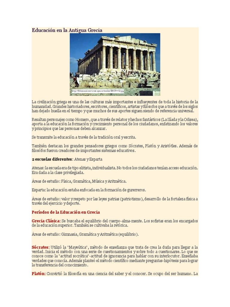 Educación en la Antigua Grecia | PDF | Antigua Grecia | Sócrates