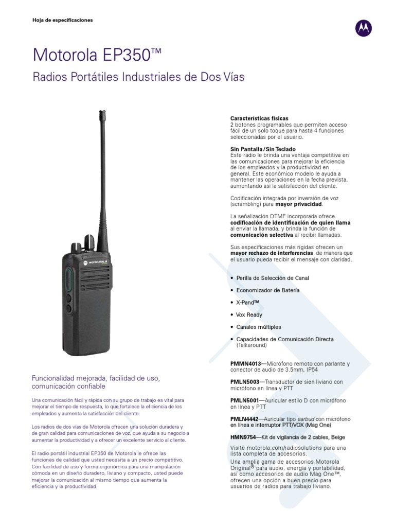 Motorola EP350 PDF | PDF | Micrófono | Modulación de frecuencia