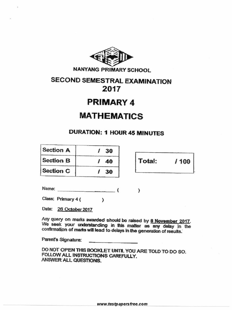 P4 Maths SA2 2017 Nanyang | PDF