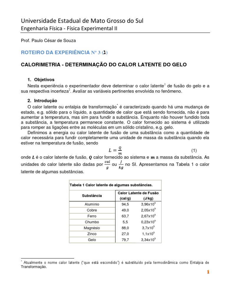 Calor Latente de Fusão do Gelo | PDF | Calor latente | Temperatura