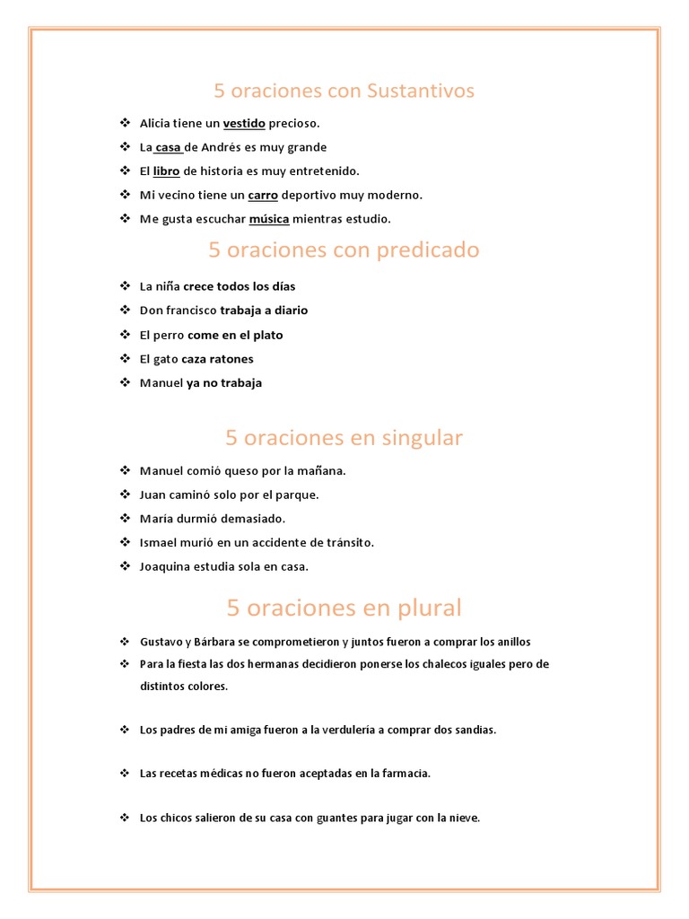 Oraciones cortas en espanol Oraciones cortas en espanol