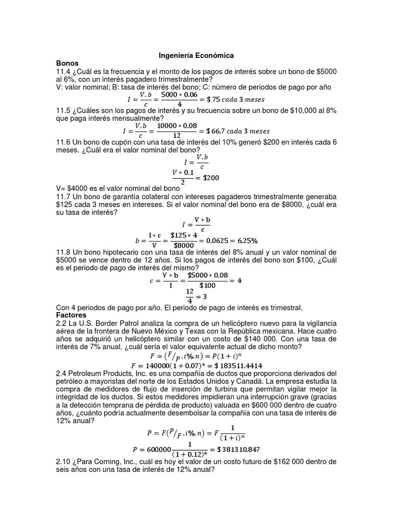 Ejercicios de Ingeniería Económica Resueltos | PDF | Inflación | Naturaleza