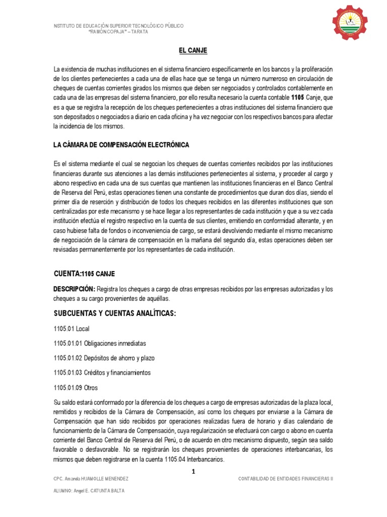 Contabilidad del Canje en Finanzas | PDF | Cheque | Bancos