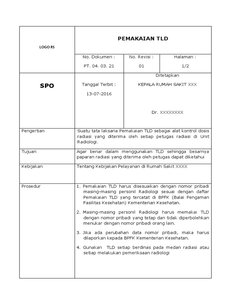 Prosedur Pemakaian TLD di Radiologi | PDF