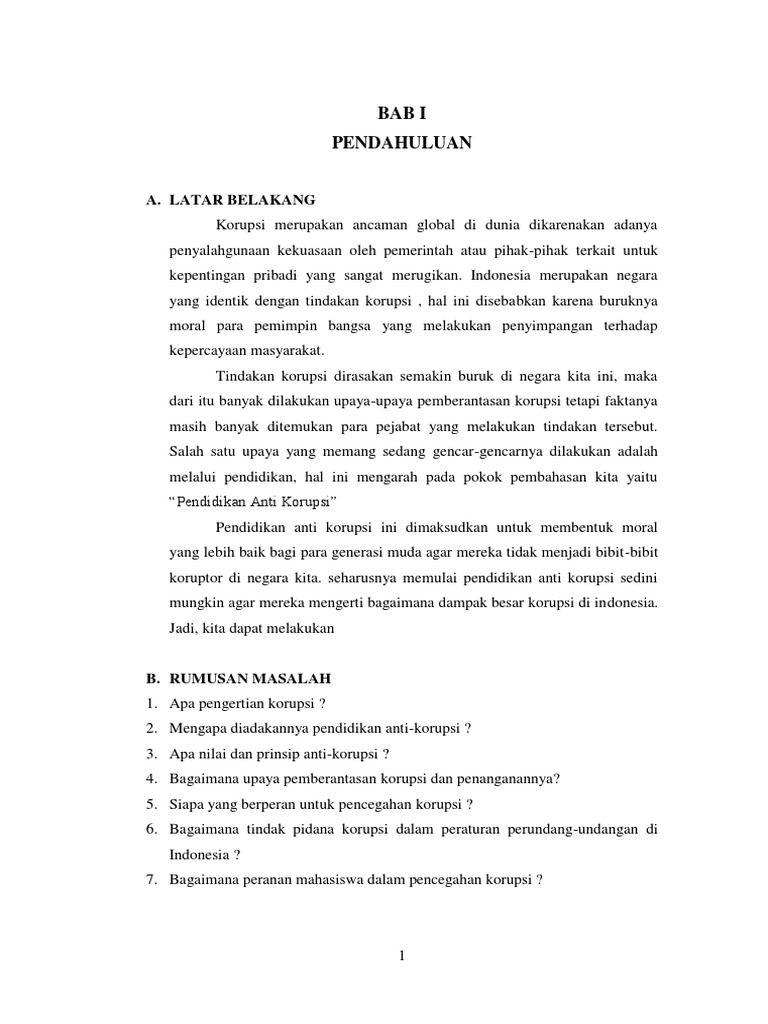 Contoh Makalah Pendidikan Anti Korupsi Dikdasmen
