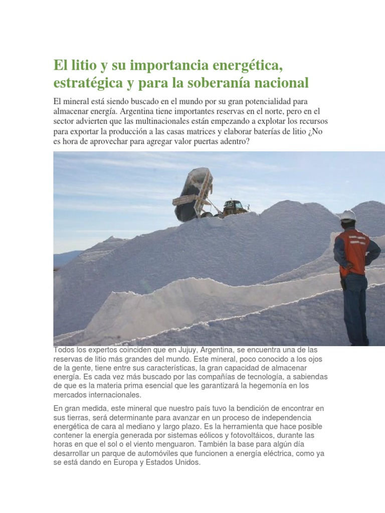 El Litio y Su Importancia Energética | PDF | Hidrógeno | Pila de ...
