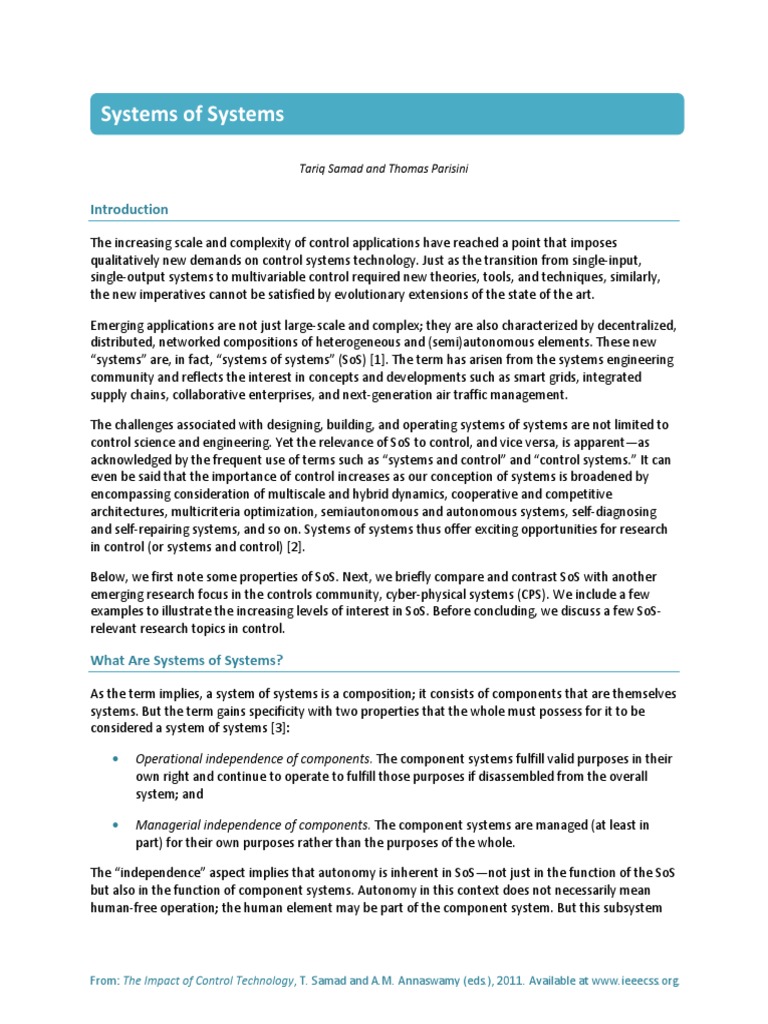 Understanding Systems of Systems in Control | PDF | System | Electrical ...