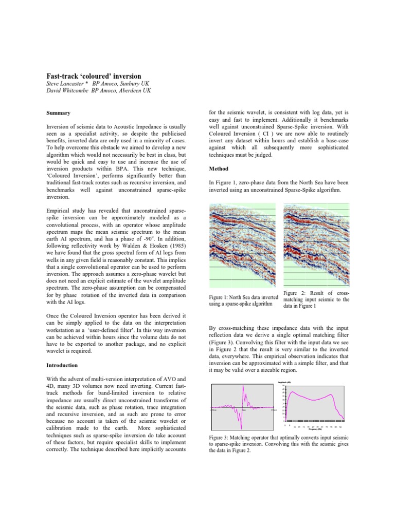 Fast track colored inversion pdf reflection seismology logarithm