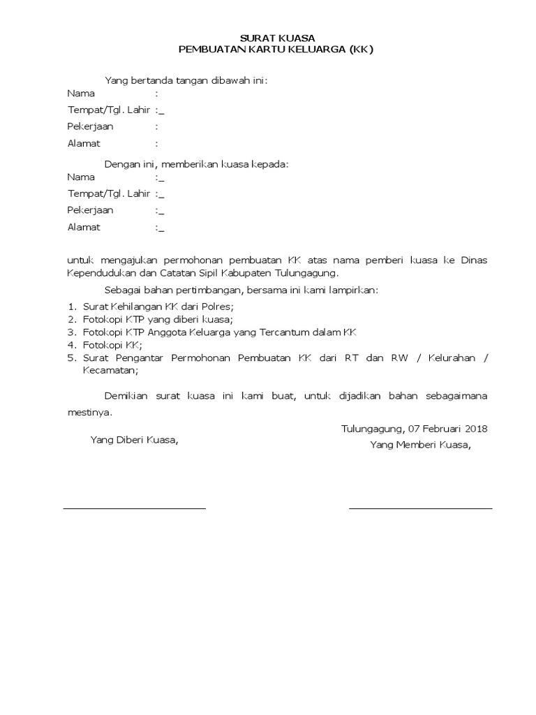 Surat Kuasa Pembuatan Ktp Kk