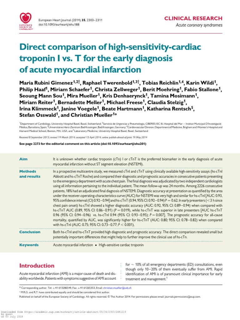 Troponin T Vs Troponin I Comparison | PDF | Myocardial Infarction ...